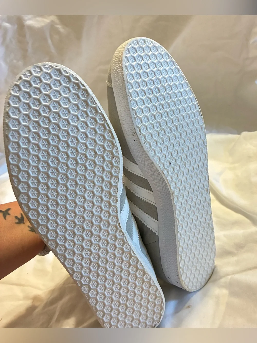 adidas Gazelle Men’s Suede Sneakers in Light Gray & White
